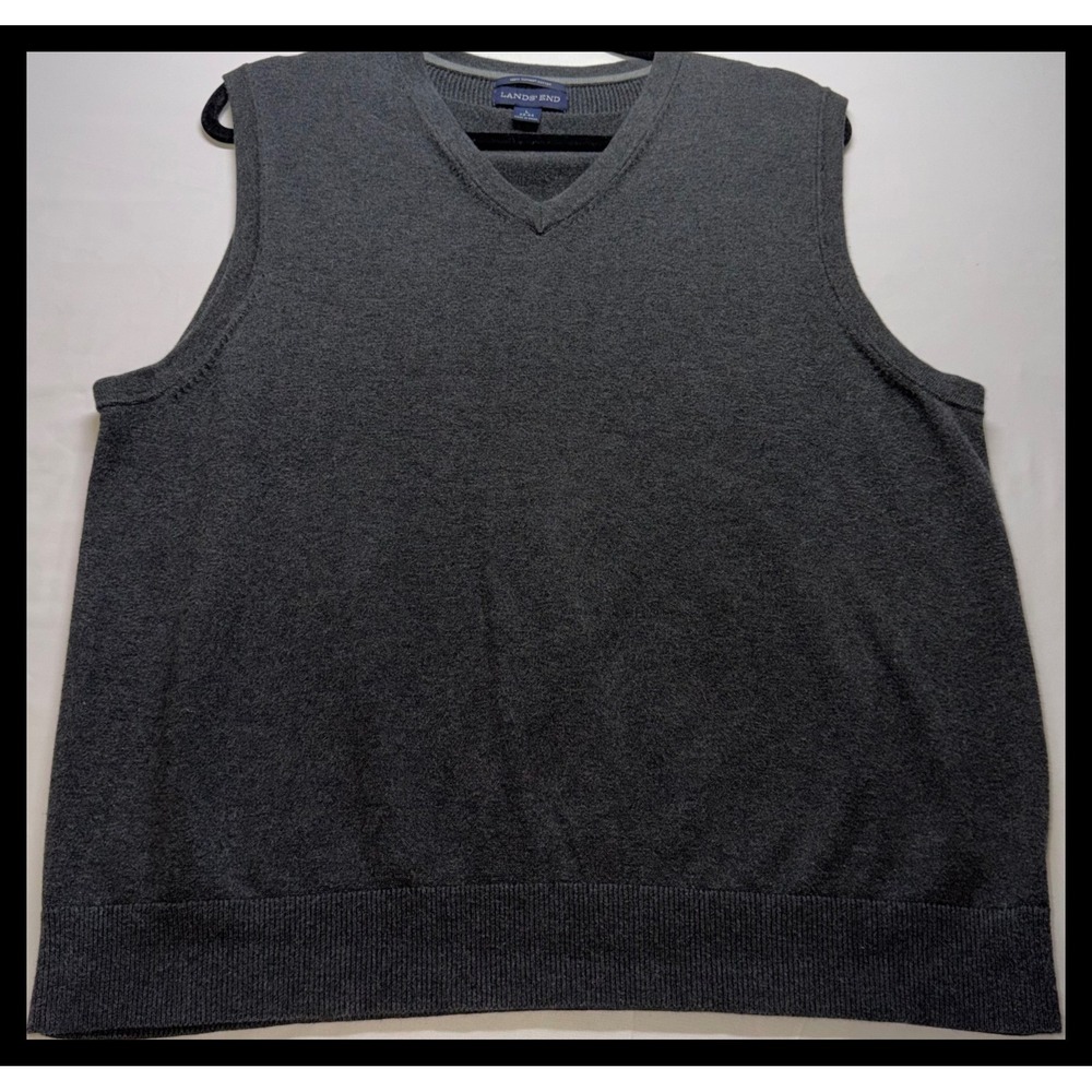 Lands End Sweater Vest Mens Large Gray Supima Cotton V-Neck Casual Preppy